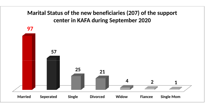 Marital Status of the new beneficiaries (207) of the support center in KAFA during September 2020