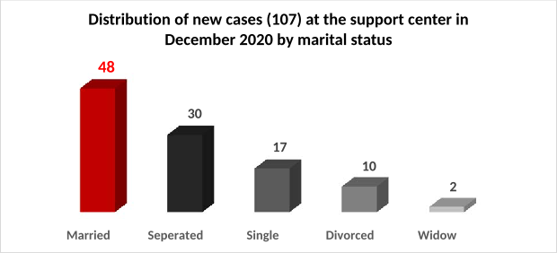 Distribution of new cases (107) at the support center in December 2020 by marital status