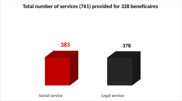 Total number of services (761) provided for 328 beneficaires